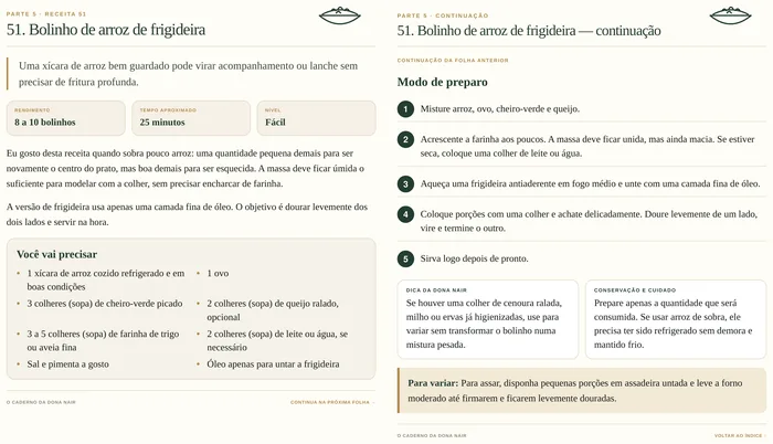 Uma receita inteira — páginas 86 e 87 de O Caderno da Dona Nair